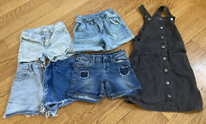 LOT OF 5 PAIR DENIM SHORTS overalls GIRLS  SIZE 10 - 12 SLIM used justice shein