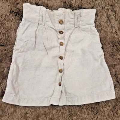 H&M Mujer 100% Lino Talla 6 Beige Botón Frontal Bolsa de Papel Falda Langenlook Bolsillos Foto 1 de 4