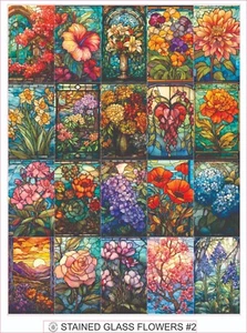 STAINED GLASS FLOWERS #2 -  COMPLETE SHEET OF 20 STICKERS - Picture 1 of 1