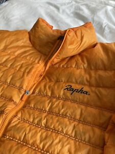 Rapha Down Jacket Large Orange Detachable Hood Ultralight Bikepacking Camping