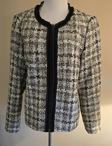 Sag Harbor Sakko Blazer Gr. 16 schwarz/weiß mit Goldflecken gefüttert durchgehender Reißverschluss - Bild 1 von 5