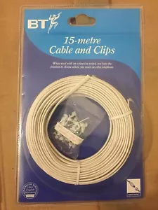 15m BT Telephone FLAT 2 Pair 4 Wire White Internal Phone Cable + Clips - Picture 1 of 3