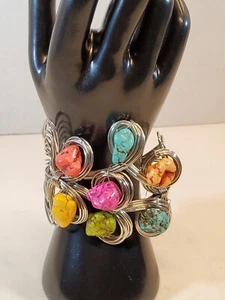 Handmade Large Chucky Wire Wrapped Multi Natural Stone Bracelet - Picture 1 of 6