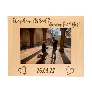 Personalised Engraved Engagement Photo Frame Wooden Asked Said Yes Proposal Gift - Picture 1 of 11