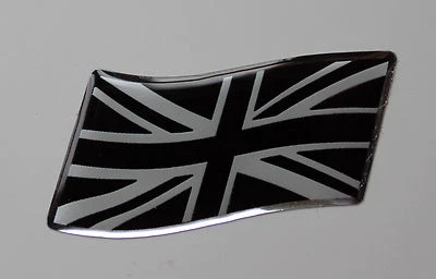 JAKEDESIGNS 45mm WAVING UNION JACK FLAG Sticker/Decal - CHROME/BLACK - DOMED GEL FINISH - UK