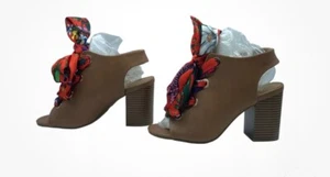 NEW Bamboo Silky Floral Latin Bow Faux Leather Ribbon Laces Open Pump 3.5" Heel - Picture 1 of 4