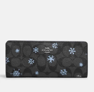 Carteira fina Coach CF329 em lona e couro com estampa de floco de neve NOVA EM PERFEITO ESTADO - Imagem 1 de 4