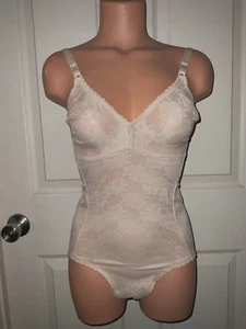 Flexees Girdle Nude Floral Bodysuit All-in-One Bra Panty ShapeWear 36C - Picture 1 of 8