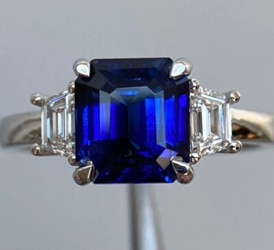 Anillo de compromiso diamante creado en laboratorio 3,20 quilates zafiro azul macizo oro blanco 14 k Foto 1 de 4