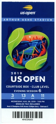 8/28 2019 US Open Tennis Courtside FULL TICKET Serena Williams Bianca Andreescu Cover