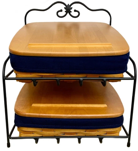 Longaberger Paper Tray Basket Set with Wrought Iron Stand Cover