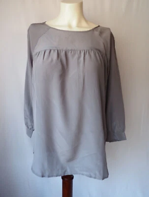 Blusa Top Tinley Road 100% Seda Crepe de China Gris Manga 3/4 Talla S Foto 1 de 4