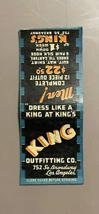 Cubierta de libro de cerillas vintage Kings Outfitting Company Los Angeles California - Imagen 1 de 2