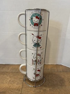 Hello Kitty Juego de Tazas de Café Navidad 10oz con Soporte Nuevo Vacaciones - Imagen 1 de 9