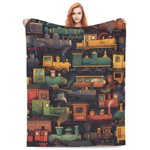 Train Blanket Gifts for Kids Boys Soft Warm Lightweight Cozy Funny Train Car ... - Picture 1 of 6