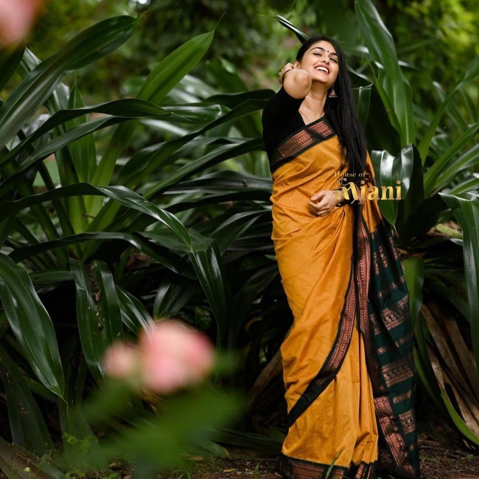New Indian Cotton Silk Saree/Sari With Blouse Piece Party Wedding Wear For Women - Image 1 of 4