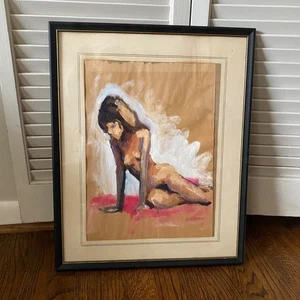 Vintage 70er Jahre Abstraktes Akt Gemälde von Baizan - Original Mid Century Kunst Signiert - Bild 1 von 9