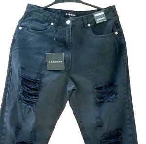 Parisian  Distressed Boyfriend Jeans UK 12 Black Charcoal New With Tags  - Picture 1 of 24