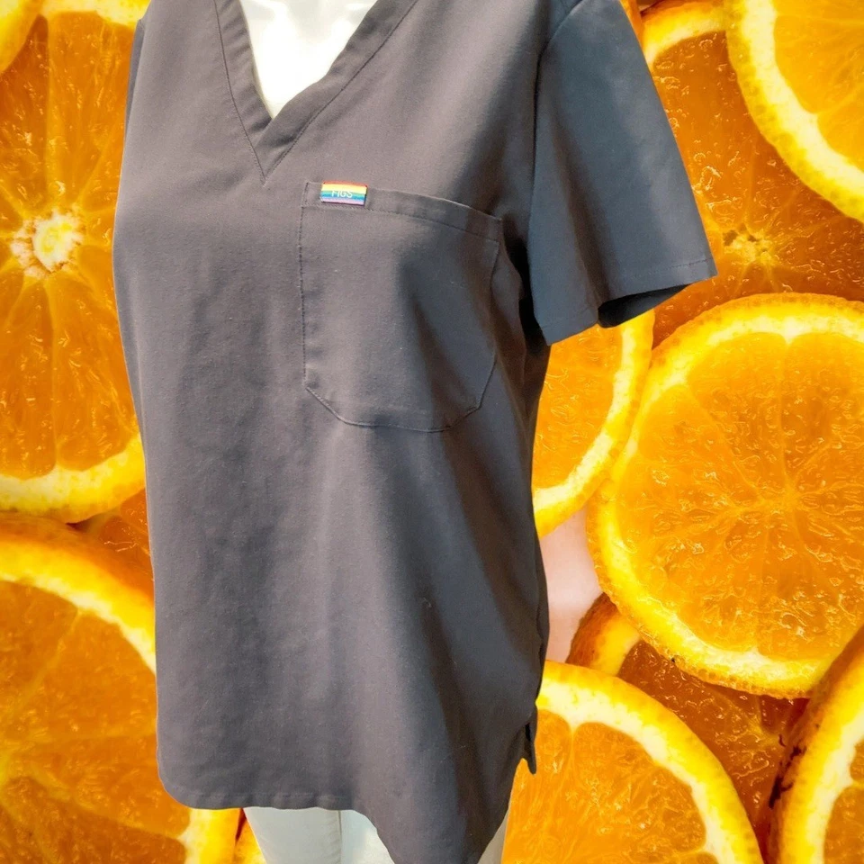 FIGS Technical Collection Scrub Top Size S Gray Rainbow Pocket Detail - Image 1 of 4