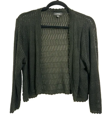 Cárdigan ELEMENTS Mujer Negro Tejido Crochet Frente Abierto Encogido de hombros Manga 3/4 Talla 1X Foto 1 de 4