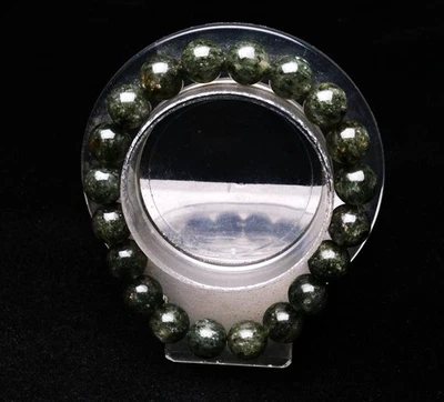 Pulsera de cuentas redondas de piedras preciosas de cristal de mica verde natural genuino de 10,3 mm AAA Foto 1 de 4