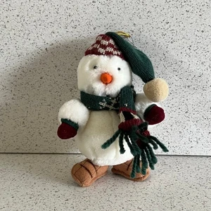 Vintage Debbie Mumm Cute Snowman Scarf Beanie Hat Plush Christmas Ornament - Picture 1 of 6