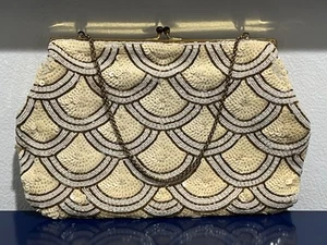 Bags By Josef Cream Jeweled Beaded Purse Evening Bag Clutch Vtg 50s 60s France - Picture 1 of 9