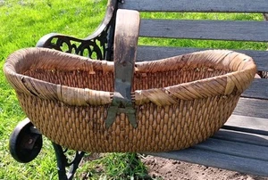 LARGE ANTIQUE 19TH Century WOVEN WICKER GATHERING BASKET - Picture 1 of 7