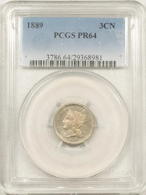 1889 PROOF THREE CENT NICKEL - PCGS PR-64, FINAL YEAR OF ISSUE, FRESH & ORIGINAL - Image 1 of 3