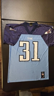 Camiseta de fútbol americano Cortland Finnegan Tennessee Titans Reebok para hombre M azul MANCHAS Foto 1 de 4