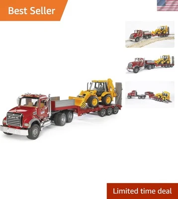 Camión de plataforma plana de granito Mack duradero y retroexcavadora cargadora JCB - No se necesitan baterías Foto 1 de 4