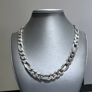12mm Marked Italy Figaro Curb 20” Chain Silver 925 Necklace 125g Rhodium Plated - Picture 1 of 11