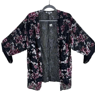 Blusa abierta ligera manga 3/4 flecos transparente terciopelo floral MB Design nueva con etiquetas talla S Foto 1 de 4