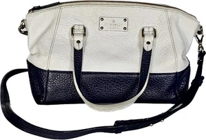 Kate Spade Grove Court Sloan Two Tone Pebble Leather Satchel White Midnight Blue - Picture 1 of 18