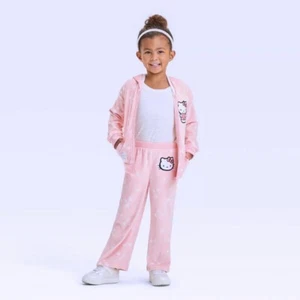 Hello Kitty Toddler Girls Pink-White 2pc Velour Hoodie & Pants Set 2T, 3T, 5T - Picture 1 of 4