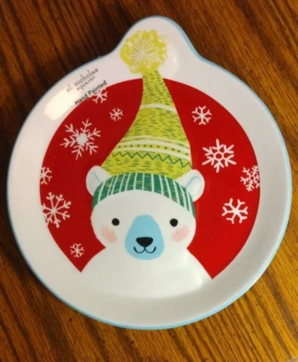 NEW St. Nicholas Square North Pole Christmas Holiday Dessert Plate Polar Bear - Image 1 of 4