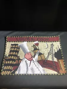 "Love to Cook" Fat Chef Holding Wine Glass Placemats-Set 3 Tapestry Size-13"x19" - Picture 1 of 3