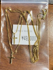 Massives K18 Japan Gold 1 Stück Doppellagige Kreuz Halskette 16" 40 cm lang 3,6 gr 1 mm - Bild 1 von 8