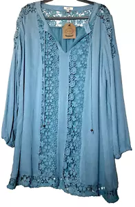 NWT Kori America Shift Dress SZ M Long Sleeve V Neck Boho Fairy Core Preppy - Picture 1 of 7