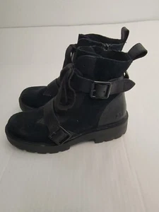 Ugg Zorrah Boots Womens 8 Black Leather Buckle Moto Biker Ankle Zip Goth Punk - Picture 1 of 10