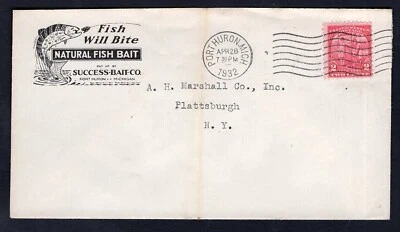 Cubierta publicitaria USA Port Huron Mich 1932 Natural Fish Bait Co. Pesca Foto 1 de 2
