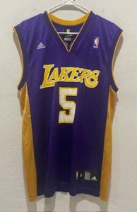 NBA Lakers #5 Farmar Jersey Adult Size S Purple & Gold Nylon Adidas - Picture 1 of 9