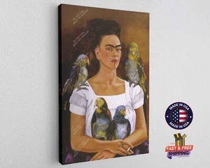 Frida Kahlo mexikanische Malerin Ich und meine Papageien Leinwand Wanddeko Kunstdruck Zuhause - Bild 1 von 6