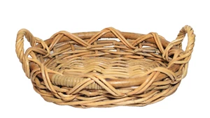 Vassoio ovale vimini cesto tessuto in rattan 13""X10"" manici - Foto 1 di 7