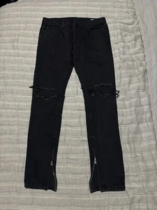 MNML Jeans Men 33 Black Skinny Low Rise Button Dark Wash Ankle Zippers - Picture 1 of 3