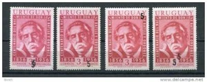 Uruguay 1958 Sc 626 MNH Overprint RARE varieties (x4). Only 100 each known. - Picture 1 of 2