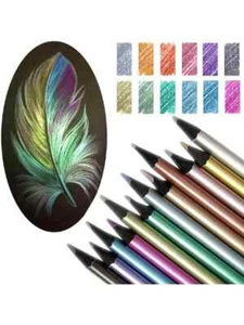 12 Metallic Pencil Set Drawing Pen Charcoal Sketch Kit Graphite Colored Pencils - Picture 1 of 8