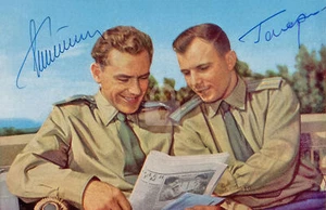 Cosmonaut Yuri Gagarin & Gherman Titov Signed Autograph RPPC Photo Postcard COPY - Picture 1 of 2