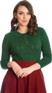 Banned MERRY TREE Vintage TANNEBEUM patrón de agujeros JUMPER suéter verde Rockabilly - Imagen 1 de 5