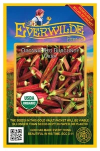 50 Organic Red Burgundy Okra Seeds - Everwilde Farms Mylar Seed Packet - Picture 1 of 3